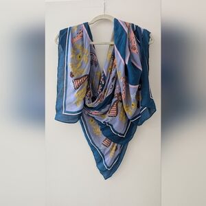 Blue Floral Patterned Square Scarf